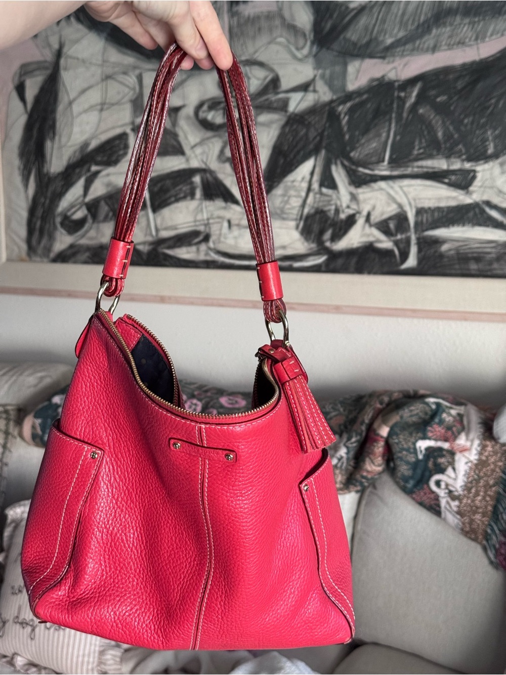 Women's Kate Spade New York Coral Red Leather Shoulder Bag - Classic Tote